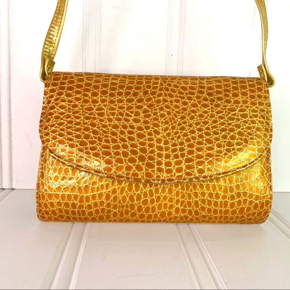 F.X LASALLE CROC YELLOW CROSSBODY CLUTCH SMALL BAG ANIMAL PRINT SHOULDER BAG - Picture 4 of 17